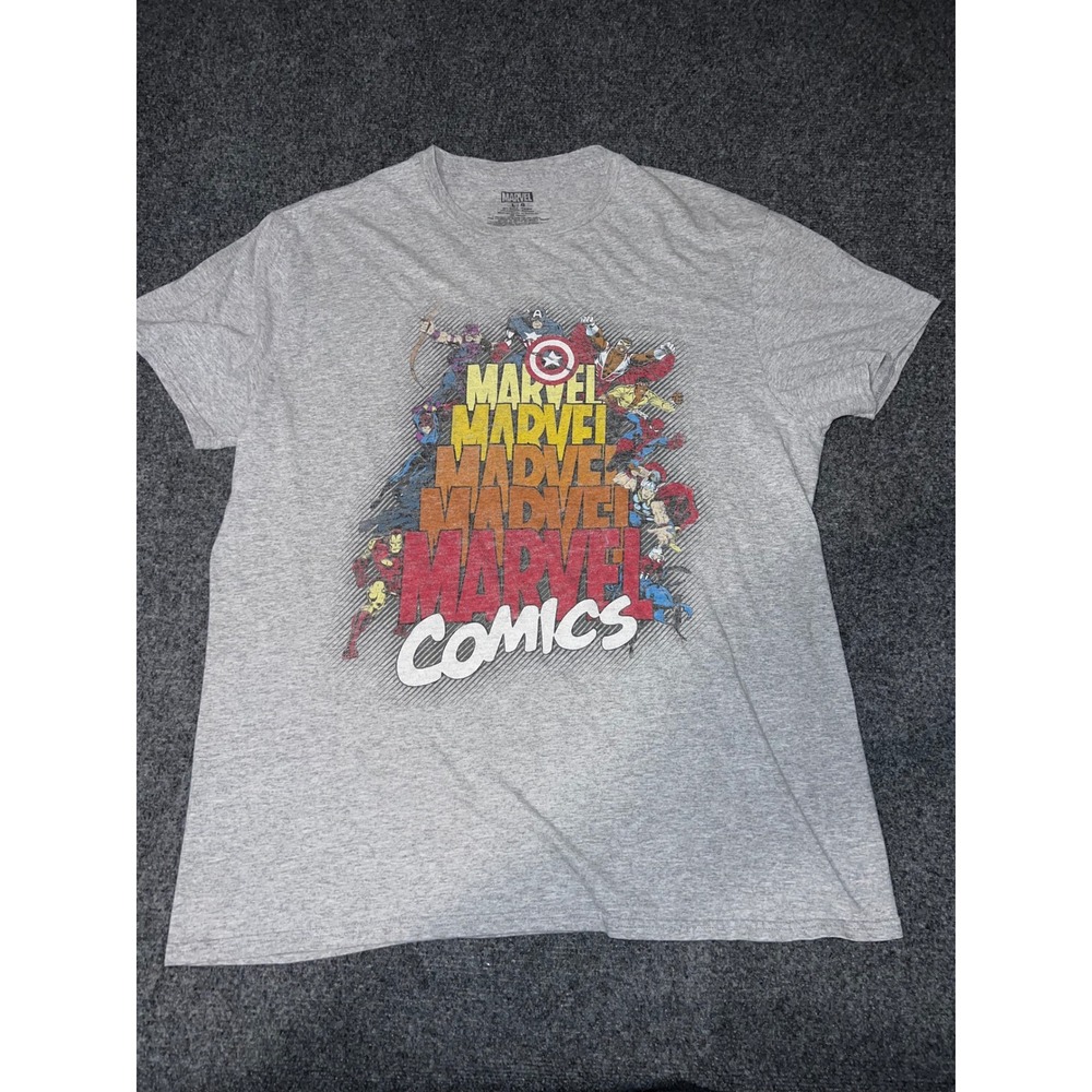 Marvel Comics Graphic T-Shirt Mens Large Gray Cotton Blend Avengers Spider-Man